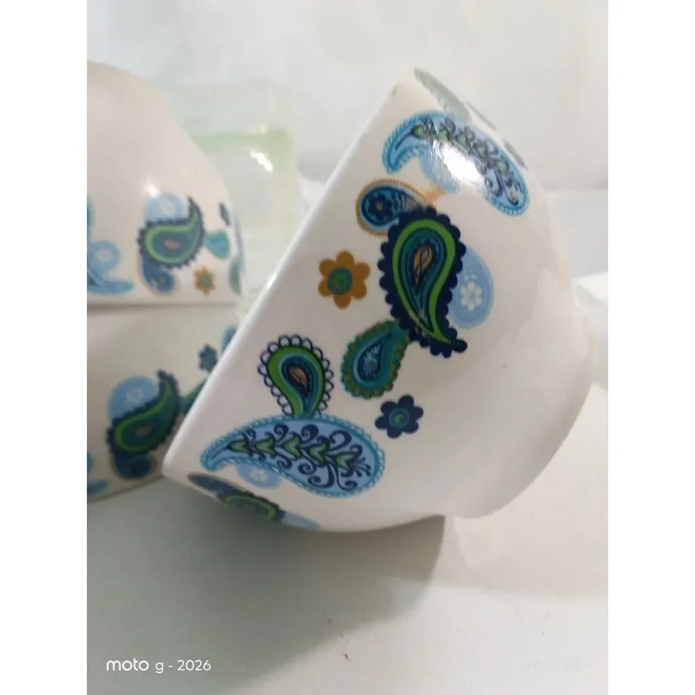 Royal Norfolk Paisley Cereal Bowls – Set of 4 Retired Blue Green Teardrop
